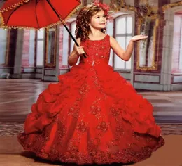 Red Girls Pageant Dresses 2019 Ball Gowns Glitz Flower Girls Dresses For Wedding Tulle Appliqued Lace Ruffles Size 4 6 8 105057980