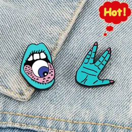 Skräck ögonglob i munnen häxa hand emalj stift djävul punk brosch denim jackets skjorta lapel pin gotisk märke tecknad smycken gåva