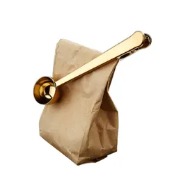 Kaffeeschaufeln 2in1 Scoop Clip Edelstahl Löffel Dichtungsclips Küche Handwerk Lange Griff Löffel Tasche für Milchpulver Haferflocken Tee S DHSD4