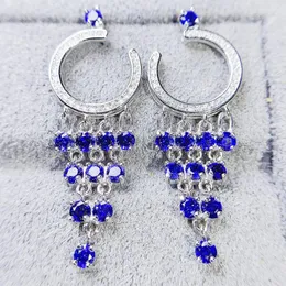 Dangle Earrings Natural Real Blue Sapphire Luxury Big Drop Earring 0.15ct 22PCS Gemstone 925 Sterling Silver Fine Jewelry J23367