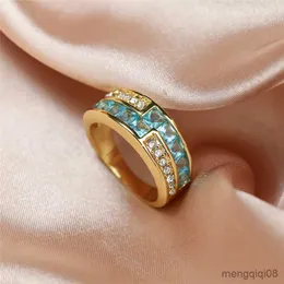 Band Rings Cute Female Blue Crystal Ring Yellow Gold Color Wedding For Women Bride Geometric Engagement