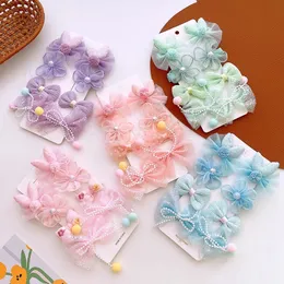 4 Pair New Korea Fashion Children's Cute Rabbit Ears Duckbill Clip Sweet Girl Princess Mesh Fabric Bow Hairpins Hair Accessories