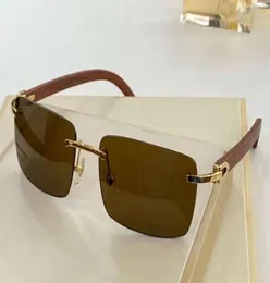 Wood Gold Rectangle Sunglasses for Men Rimless Glasses Carter Glasses Mens Designers Sunglasses Shades Hight Quality with Box9041318