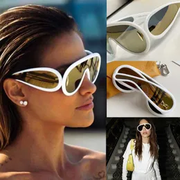 Wave Mask Sunglasses White Frame Gold Lens Brand Designer Ladie man Beach Sunglasses Masque lunettes de soleil Maschera Occhiali da sole 40108
