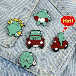 Cute Driver Frog Brooches for Kids Cartoon Funny Animal Froggy Enamel Pins Backpack Denim Lapel Pin Children Badge Jewelry Gifts