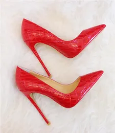 Casual Designer Sexy lady fashion pelle verniciata rossa punta a punta scarpe tacchi alti 12cm 10cm 8cm tacco a spillo nuovo di zecca luxura1263251