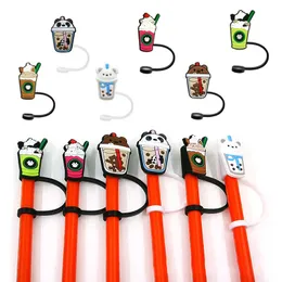 8mm Cartoon Animals Straw Topper Silicone Cover Charms Reusable Splash proof Drinking Plug Decorative