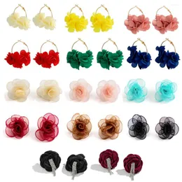 Dangle Earrings Classic Degree Colorful Flower FakeWind Sweet Encrusted Diamond Chain Mesh Yarn Floral Stud Accessories Wholesale 201