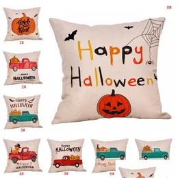 Federa per cuscino Decorazione di Halloween Er Zucca Auto Lettera Stampa Cuscino per tiro Forniture per feste Casa Dbc Drop Delivery Giardino Tessili Bedd Dhzdn