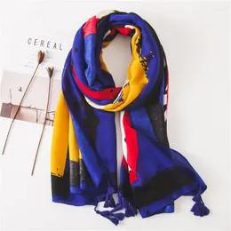 Scarves Sapphire Contrast Letter Printed Scarf Summer Wild Beach Towel Spring And Autumn Sunscreen Cotton Linen Shawl Women