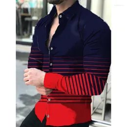 Camisas casuais masculinas Estilista de moda para homens Camisa oversized Estampa listrada Tops de manga comprida Roupas masculinas Cardigan Blusas de férias