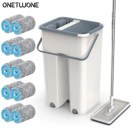 Mops Floor Mop Set Automatic Spin Replaceable Cloth Handfree Wash Flat Squeeze Magic Household Kitchen Cleaning Tools 230531