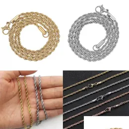 Collane con ciondolo Catena a corda intrecciata in acciaio inossidabile Favore di partito 3 mm Collana hip-hop da uomo e da donna Decorazione di gioielli di moda Dr Dhdhu