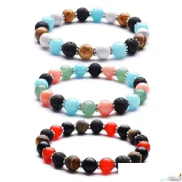 Charm Bracelets 8Mm Colorf Natural Stone Handmade Beaded Strands Elastic Jewelry For Women Men Lover Drop Delivery Dhjsa