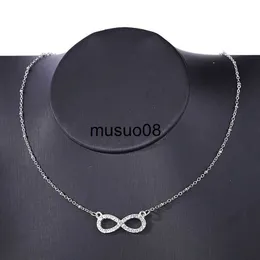 Colares com Pingente HuaTang Moda Strass Infinito Amor Colar com Pingente para Mulheres Correntes de Cor Prata Feminina Colar de Festa Jóias no Pescoço J230601