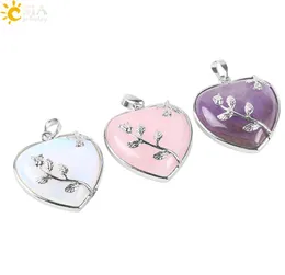 CSJA Natural Stone Jewelry New Arrival Rose Flower Pendant Leaf Necklace Copper Real Love Heart Gemstone Crystal Jewellery for Gir9607353