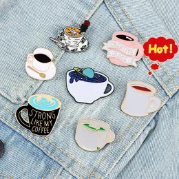 Broches de xícara de café de desenhos animados Vida criativa Entusiasta de arte Pins de esmalte de metal Jeans lapela Mochila Emblemas Jóias Presentes para amigos
