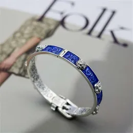 70% rabatt designer smycken armband halsbands ring qi personlighet blå emaljhuvud sammanlåsande bälte par armband
