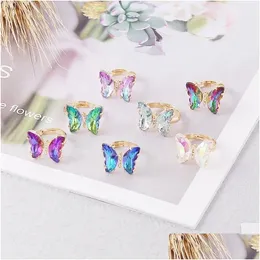 Bandringar Fashion Design Gorgeous Butterfly Ring Sweet Transparent Crystal Justerable For Women Party Jewelry Drop Delivery Dhftz