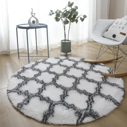 Tapetes quarto tapete de seda redondo listrado nórdico minimalista sala de estar sofá tapete de pelúcia cesto para pendurar em casa 230531