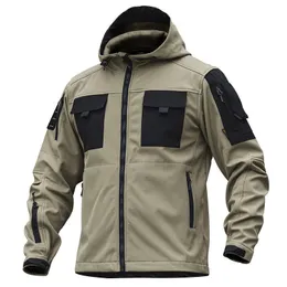 Męskie kurtki mege taktyczna miękka kurtka dla mężczyzn wojskowa kamuflaż na zewnątrz multi -kieszenie kaptura wiatrówki jesień ciepłe czarne zimowe kurtka 230531