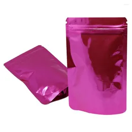 Storage Bags 100Pcs/Lot Pink Glossy Aluminum Foil Stand Up Bag Waterproof Dustproof Food Dried Fruit Nuts Candy Tea Coffee