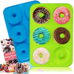6 홀 케이크 곰팡이 3D 실리콘 도넛 곰팡이가 아닌 베이글 팬 페이스트리 초콜릿 머핀 도넛 제조업체 부엌 액세서리 도구 FY2675