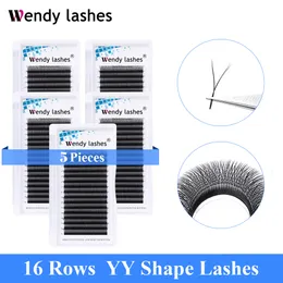 False Eyelashes 5pcs/lot 16 Rows YY Shape Eyelashes Extensions Two Tip Lashes C/D Curl 8-15mix Hand-made Natural Wendy Lashes Soft Free Ship 230601