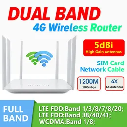 أجهزة التوجيه Benton Unlock 4G LTE Router CPE MODEM 6 الهوائيات 1200 ميجابت في الثانية متكررة متكررة WIFI مع فتحة بطاقة SIM 5G