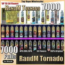 Originele RandM Tornado 7000 Rookwolken 0/2/3/5% E Sigaretten Pod Apparaat Met 14 ml Voorgevulde Mesh Coil Air Flow Control Oplaadbare Wegwerp Vapes Geen Meer Belasting VS 9000 10000