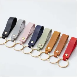 Nyckelringar Fashion Pu Leather Keychain Business Gift Keyring Men Kvinnor Bilband Midja Wallet Keychains Drop Leverans smycken Dhewn