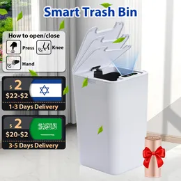 صناديق النفايات Sdarisb Smart Sensor Trash Can Automatic Automatic Ricking White Garbage Bin for Kitchen Bathrate Batherproof 8512L Electric 230531