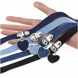 Chokers Herz Anhänger Halskette Gothic Denim Choker Kragen Knopf Einstellbare Frauen Halsketten Halskette Modeschmuck Drop Lieferung Stift Dhny6