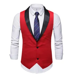 Calças dos homens terno colete 2022 nova marca vermelho xale colarinho fino ajuste vestido colete festa de casamento smoking coletes masculino chaleco hombre xxl