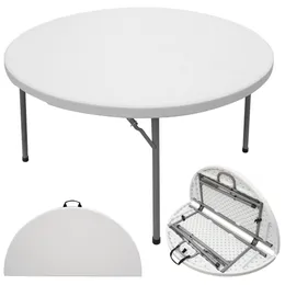 Tavolo pieghevole da banchetto rotondo da 4 piedi per interni ed esterni, bianco