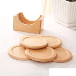 Mats Pads 6Pcs Sottobicchiere Resistente Al Calore In Legno Antiscivolo Mug Pad Set Tappetino Antiscottatura Insation Mat Cup Drink Holder Table Dish Vt1614 Drop Dhm2Z