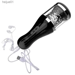 7 Speed Rotation Electric Male Masturbator Moan Voice Masturbation Cup Adult Sex Vagina Anal Pussy Toys for Men Vibrator For Men L230518