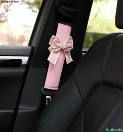 Capa de cinto de segurança universal para carro, laço bonito, protetor de pelúcia macio, ombreira, estilo, acessórios para carro, princesa, rosa, decoração, carro3674349