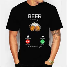 Mäns T-shirts är på telefon Jag måste ringa skärmen Beer Day Funny Customized Summer Brand T-shirt P230601