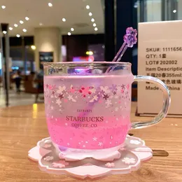 The latest 12OZ Starbucks glass coffee mug romantic cherry blossom color-changing style water cup separate box packaging suppor235O