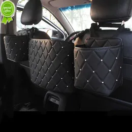 Ny Crystal Rhinestone Pu Leather Car Storage Bag Organizer Barrier of Backseat Holder Multi-Pockets Car Container Stowing Tidying