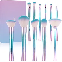 Borstar 11st Fantasy Makeup Brush Kit Set Flat Kabuki Foundation Powder Contour Eyeshadow Eyebrow Fan