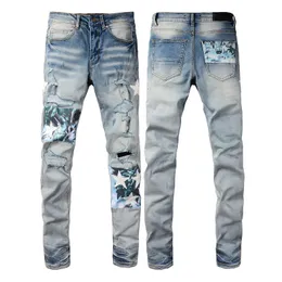 Классический дизайнер с печатной вышивкой Mens Jeans Motorcycle Hole Luxury Denim Men's Fashion Street Wear Men Pants Karr