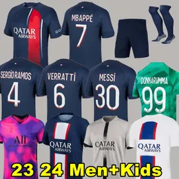 Hakimi Maillot de Foot 22 23 24 Soccer Jersey 2023 2024 Mbappe Shirt Men Kids Hommes Enfants Verratti Markinhos Kimpembe 4番目の星特別ラモスPSGS Donnarumma