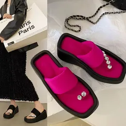 Women's Slippers Large Size 35-42 High Appearance Level Outdoor Everything Pair Rhinestone Sandals Soft Sole Casual Beach Sandals