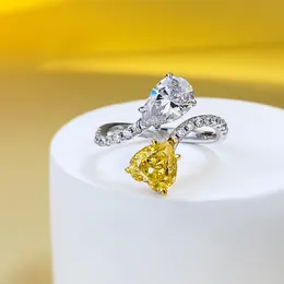 Heart Pearl Topaz Diamond Ring 100% echte Sterling Sier Party Ehering -Ringe für Frauen Braut Engagement Schmuck