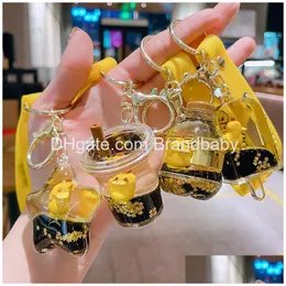 Jewelry Cute Animation Keychain Floating Duck And Bottle Charm Key Ring Accessories Hanger Drop Delivery Baby Kids Maternity Ot3Ai