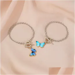 Charm Bracelets Bohemian Butterfly Bracelet Simple Vintage Buckle Chain Blue Animal Trendy Bangle For Women Statement Jewelry Gift D Dhbut