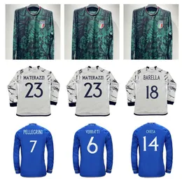 2023 Italys Soccer Jerseys Player Version Maglie Da Calcio Long Sleeve Totti Chiesa Training Suit Italia 23 24 målvakt Fotbollskjorta T