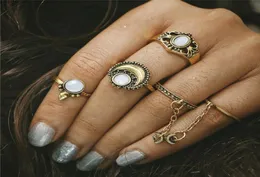 Nuevos anillos bohemios para nudillos para mujeres y niñas, Vintage, plata, oro, 5 uds., conjuntos de anillos de dedo Midi, anillo de ópalo, joyería, regalos de fiesta HZ5508395